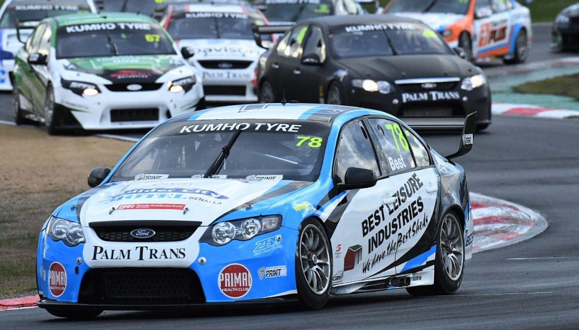 Zak Best already ahead of the chasing pack off the start line during the Kumho Tyre Super3 Series at Winton Raceway 2019
